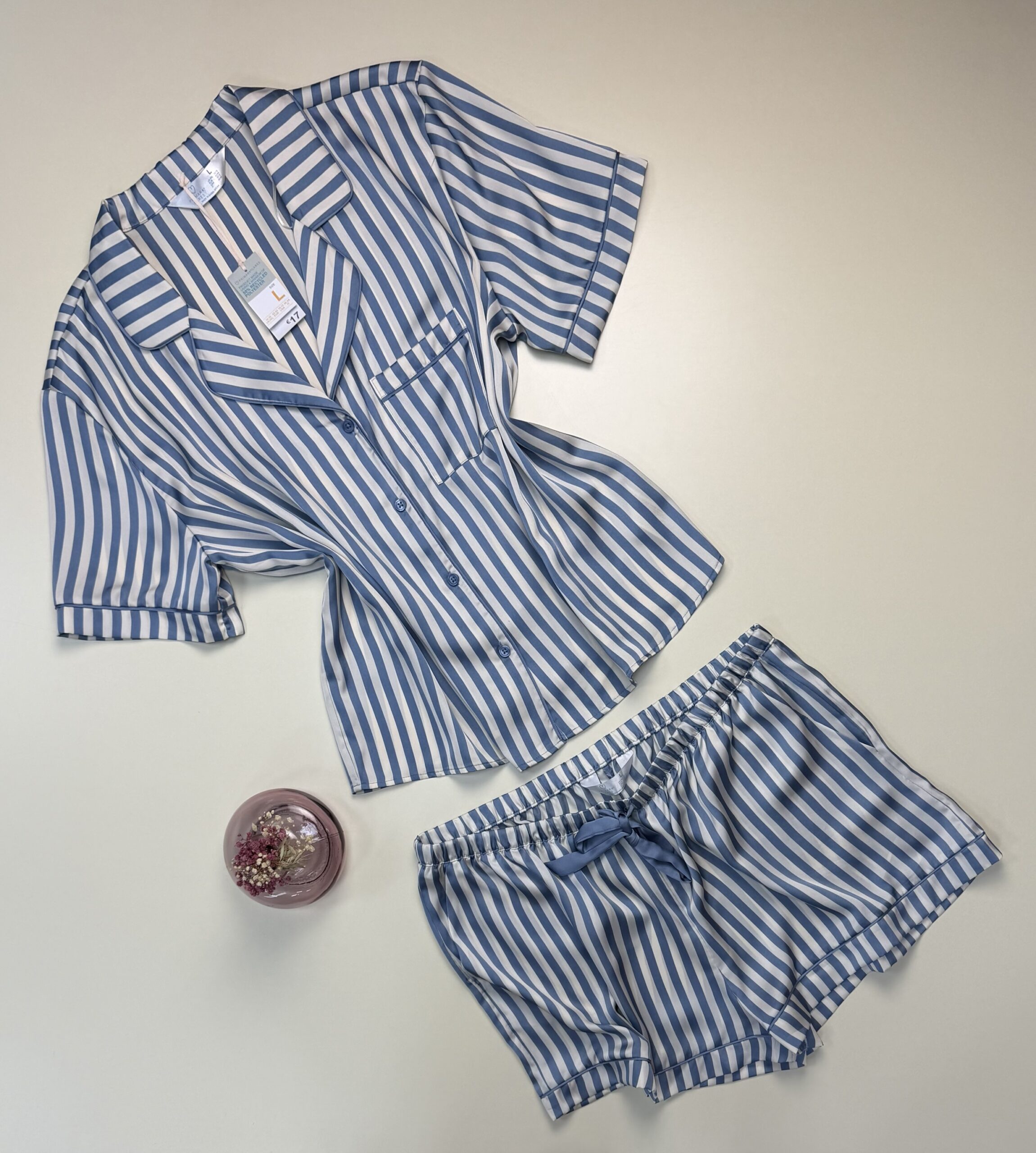 Pyjama short boutonnée - Primark - en satin " bleu à rayures " – Image 2