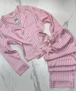 Pyjama boutonné Primark en satin - Rose à rayures NEW -