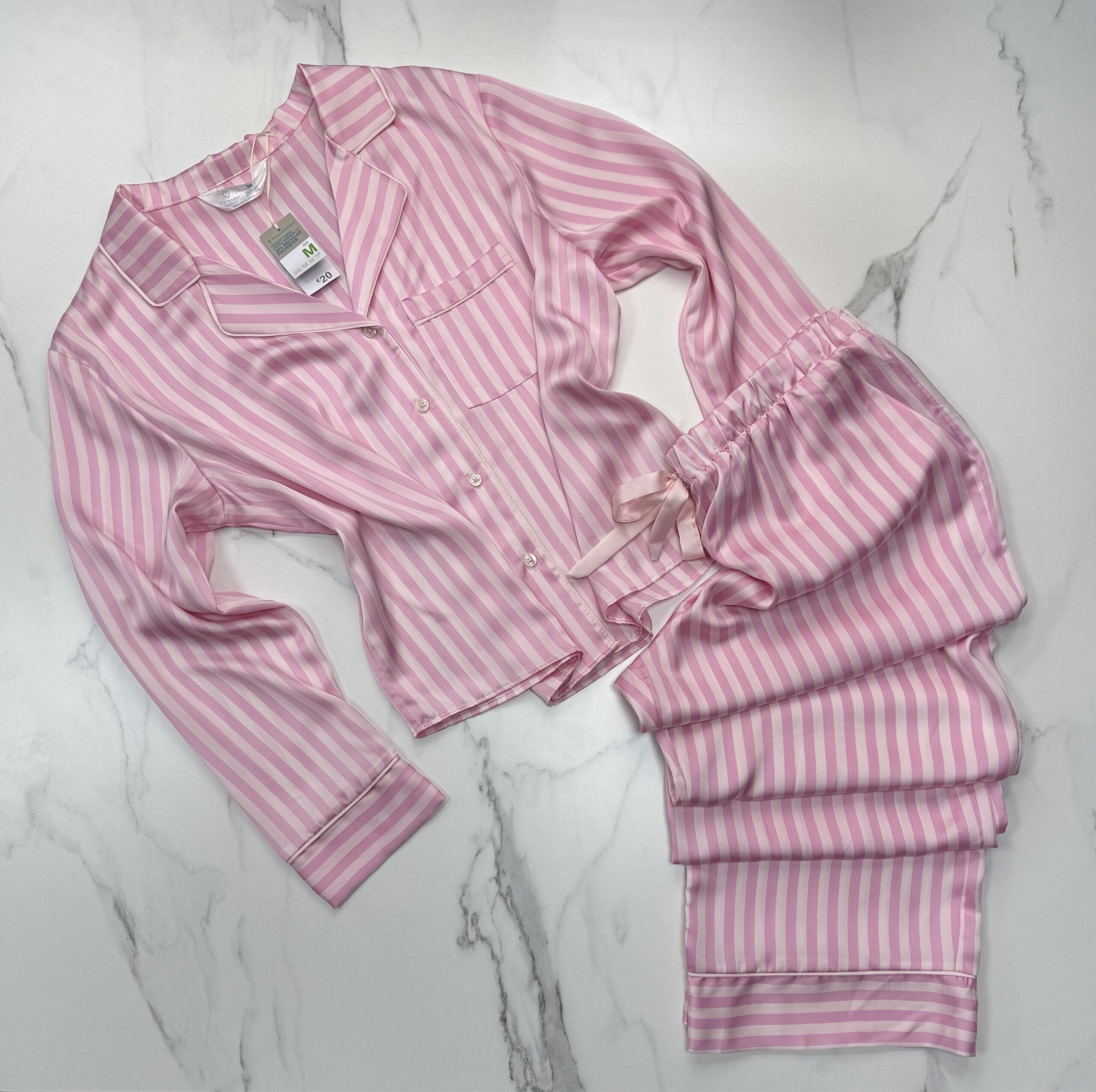 Pyjama boutonné Primark en satin - Rose à rayures NEW -