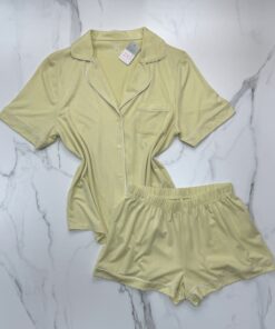 Pyjama boutonné demi manche – short Primark "Jaune citron  "