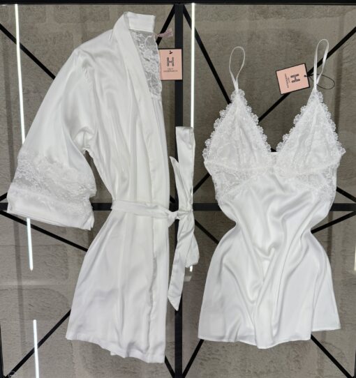 Ensemble Nuisette Peignoir " Blanc "