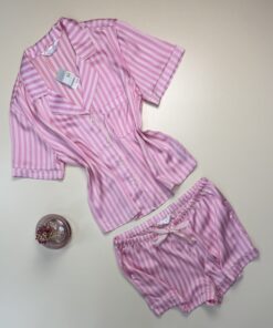 Alternative view of Pyjama short boutonnée en satin Primark " Rose à rayures "