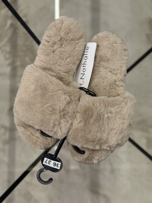 Pantoufle ouverte en fourrure - Beige -