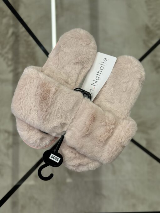 Pantoufle ouverte en fourrure "rose "