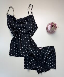 Short-bustier en satin petit pois " Noir "