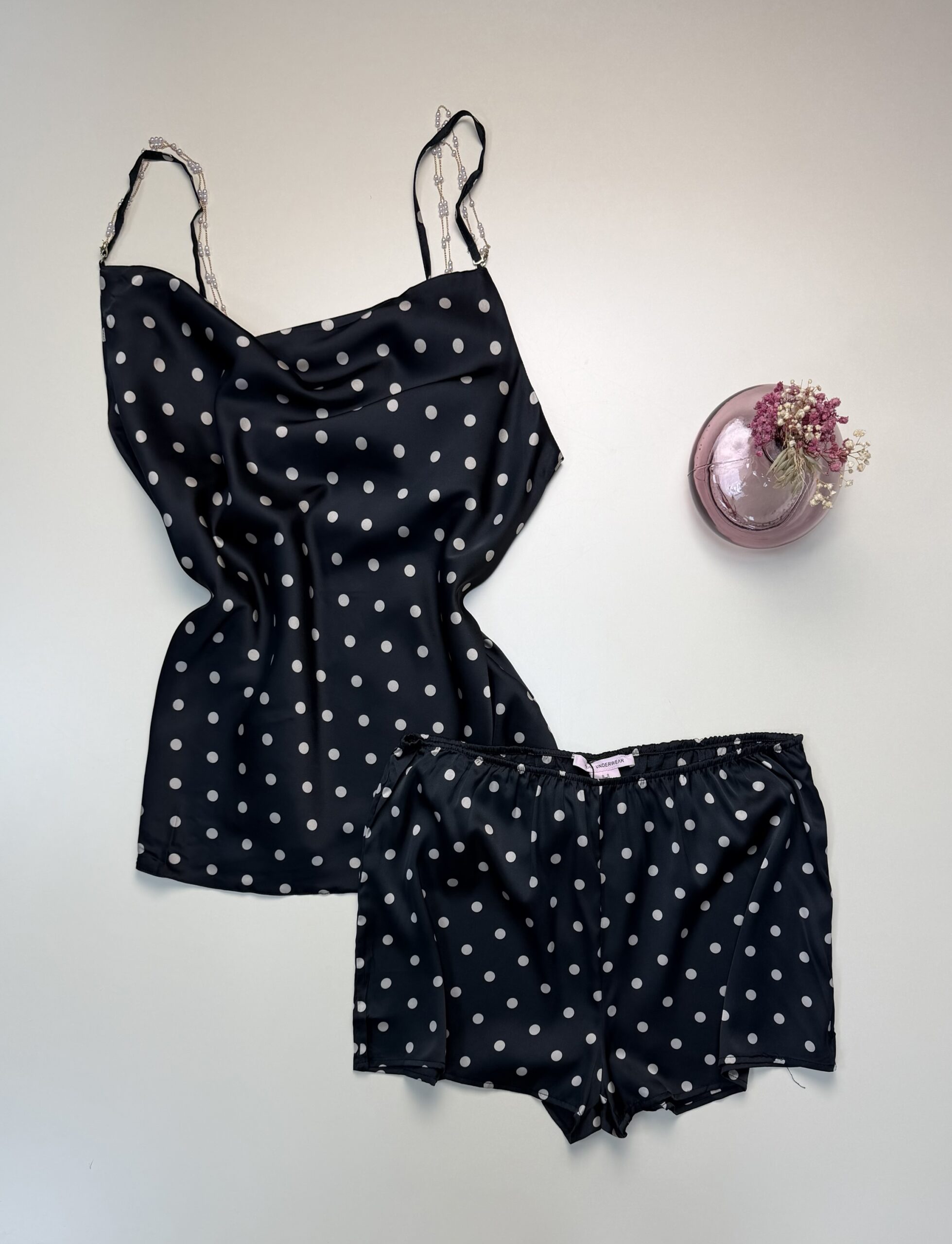 Short-bustier en satin petit pois " Noir "