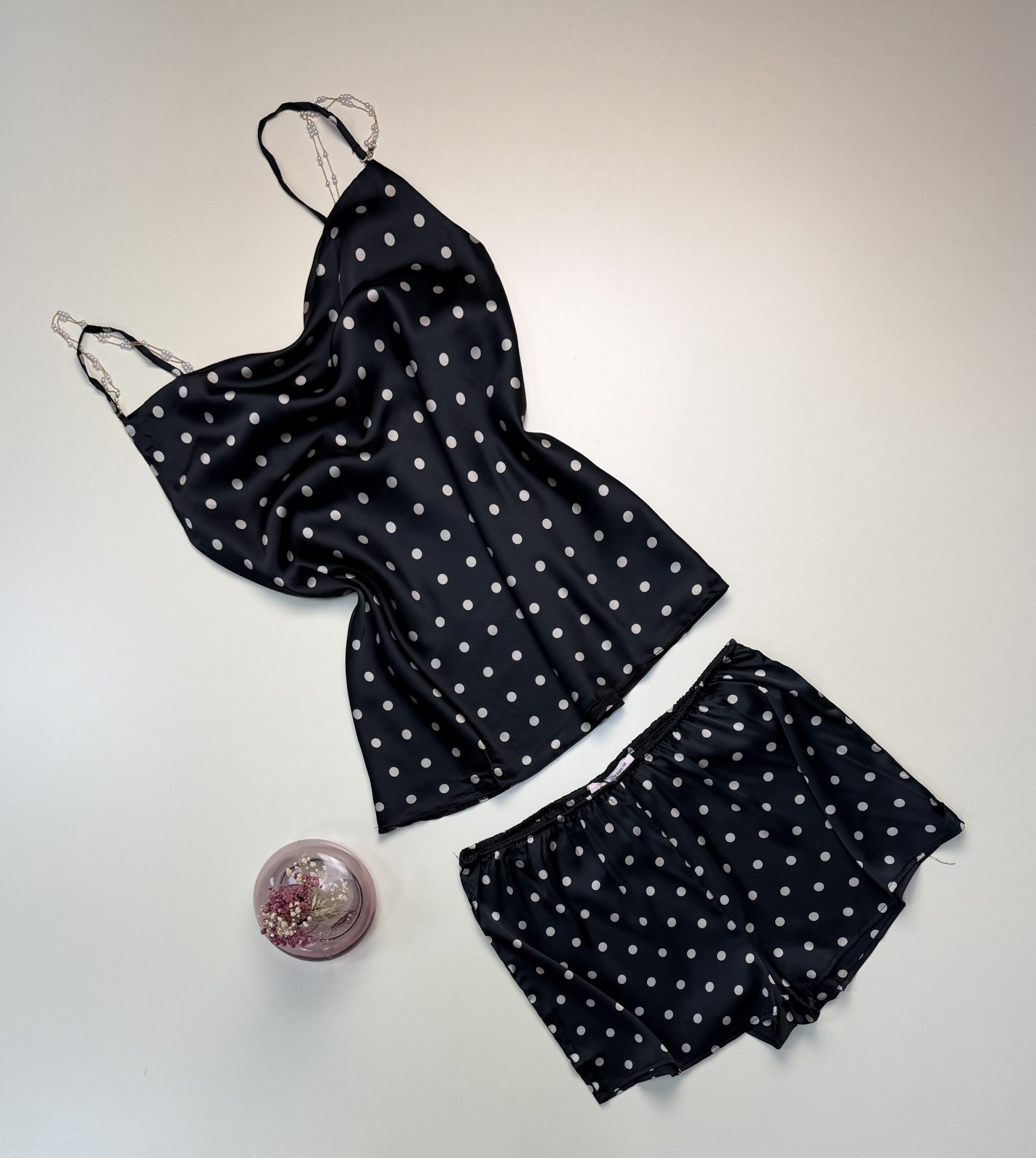 Short-bustier en satin petit pois " Noir " – Image 2