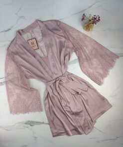 Alternative view of Ensemble nuisette peignoir en satin " rose  "