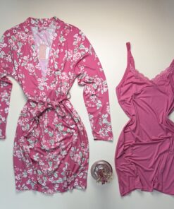 Alternative view of Ensemble nuisette peignoir " à fleurs rose "