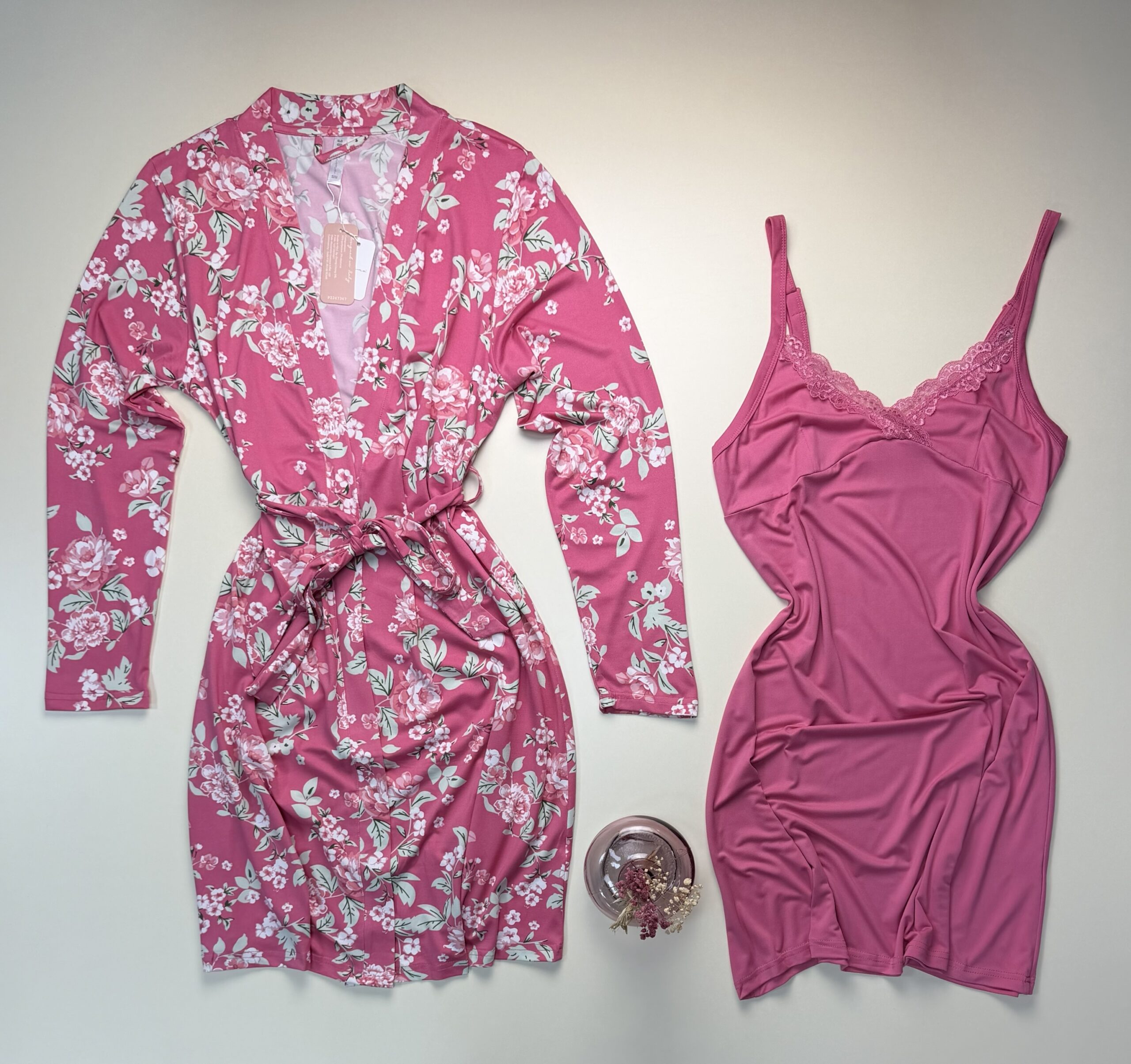Ensemble nuisette peignoir " à fleurs rose " – Image 2