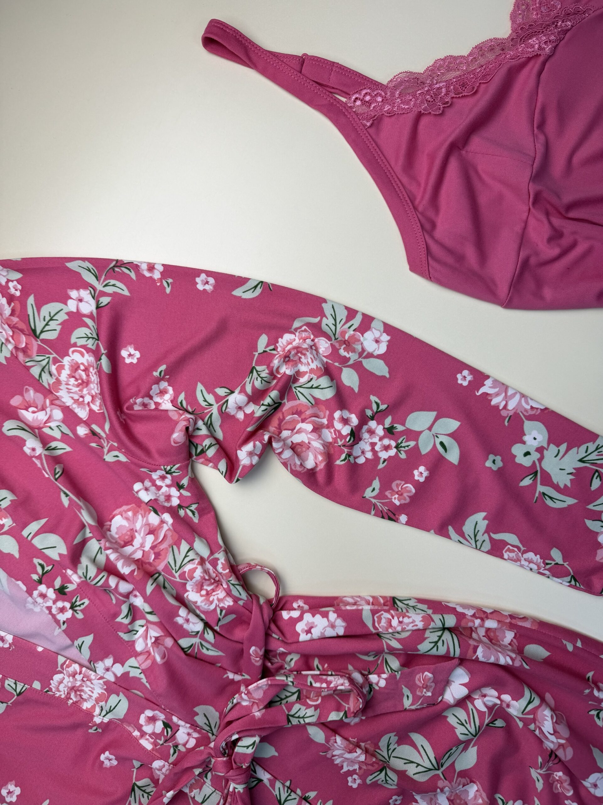 Ensemble nuisette peignoir " à fleurs rose " – Image 3