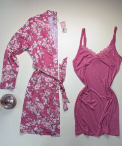 Ensemble nuisette peignoir " à fleurs rose "
