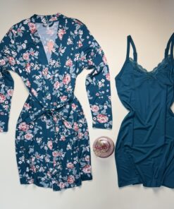 Alternative view of Ensemble nuisette peignoir " à fleurs bleu "