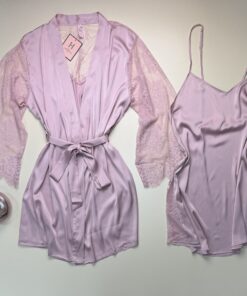 Alternative view of Ensemble nuisette peignoir en satin " rose  "