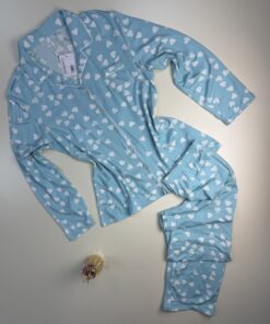 Pyjama Boutonée "Bleu Coeur " manche longue "