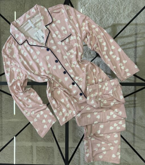 Pyjama Boutonée "Rose Coeur " manche longue "