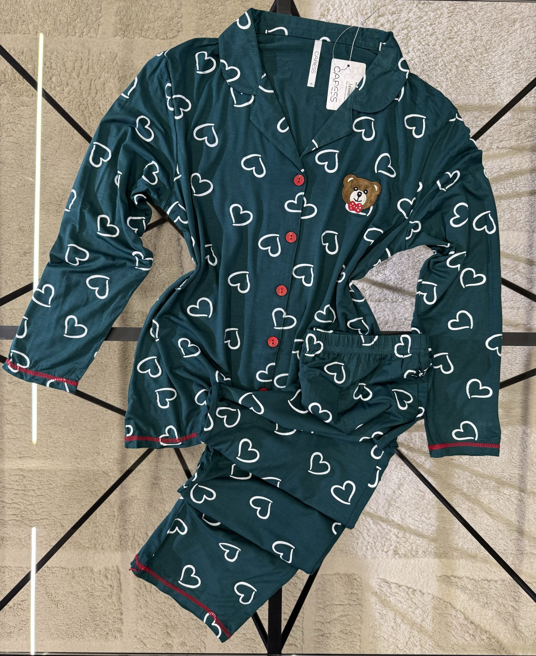 Ensembles De Pyjama Femme Manches Longues Col En V Boutonné