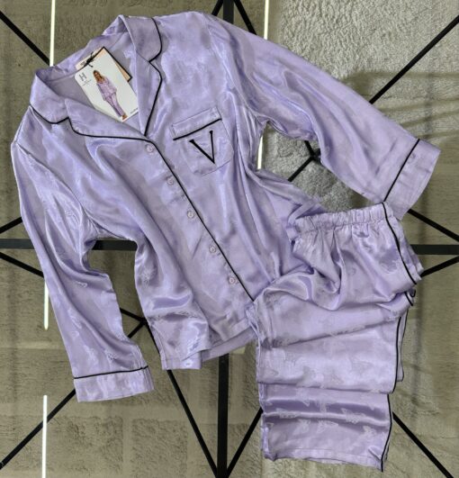 Pyjama Boutonée en satin " Mauve " Papillon