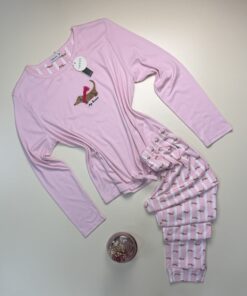 Pyjama haut manche longue en coton " rose foncé "