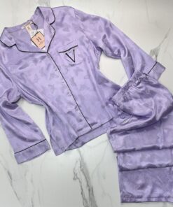 Pyjama Boutonée en satin " Mauve " Papillon