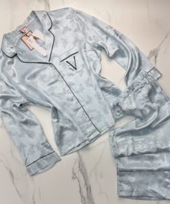 Pyjama Boutonée en satin " Bleu " Papillon