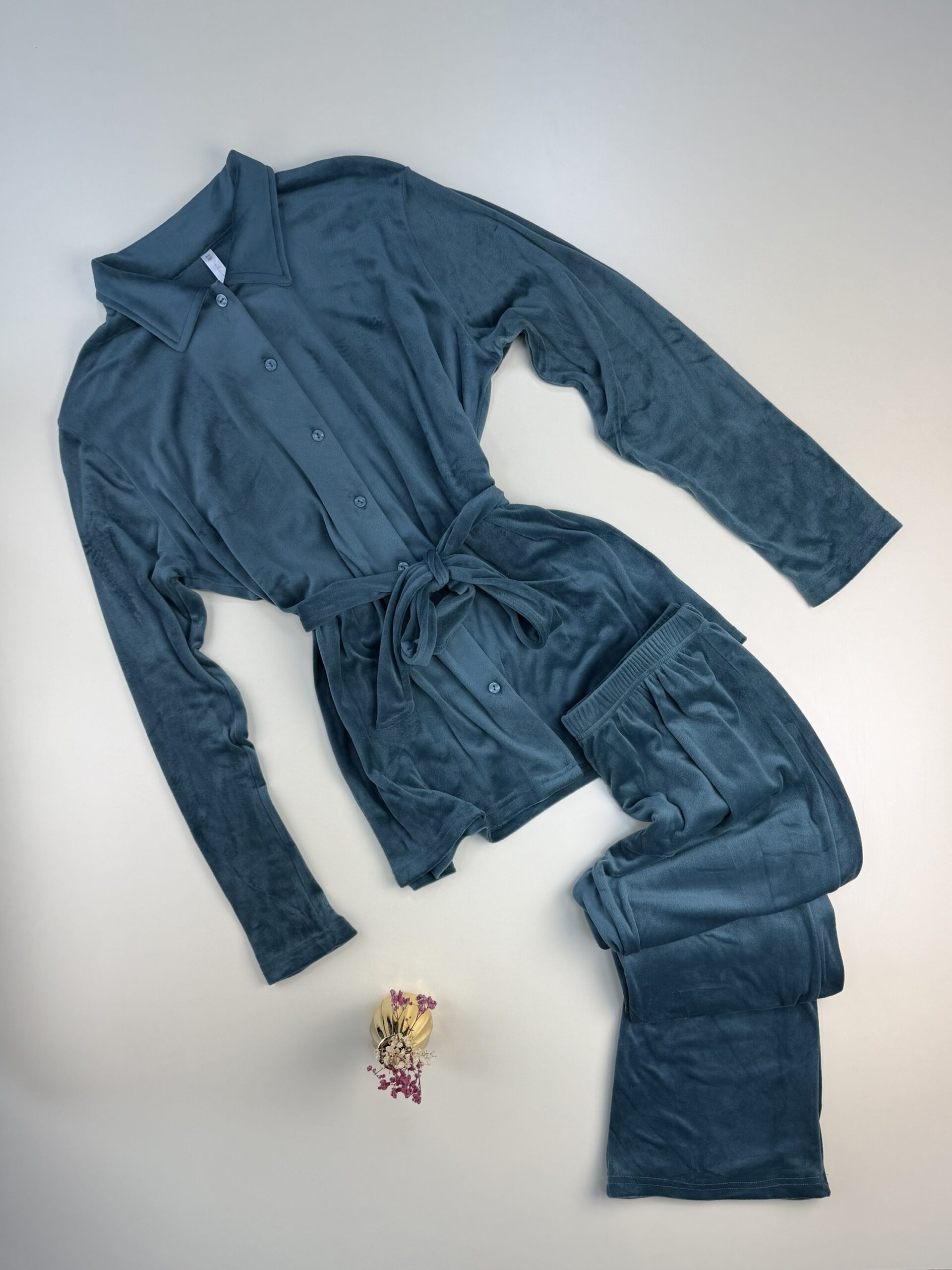 Pyjama boutonée en velours " Vert "