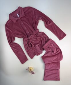 Pyjama boutonée en velours " rose foncé "