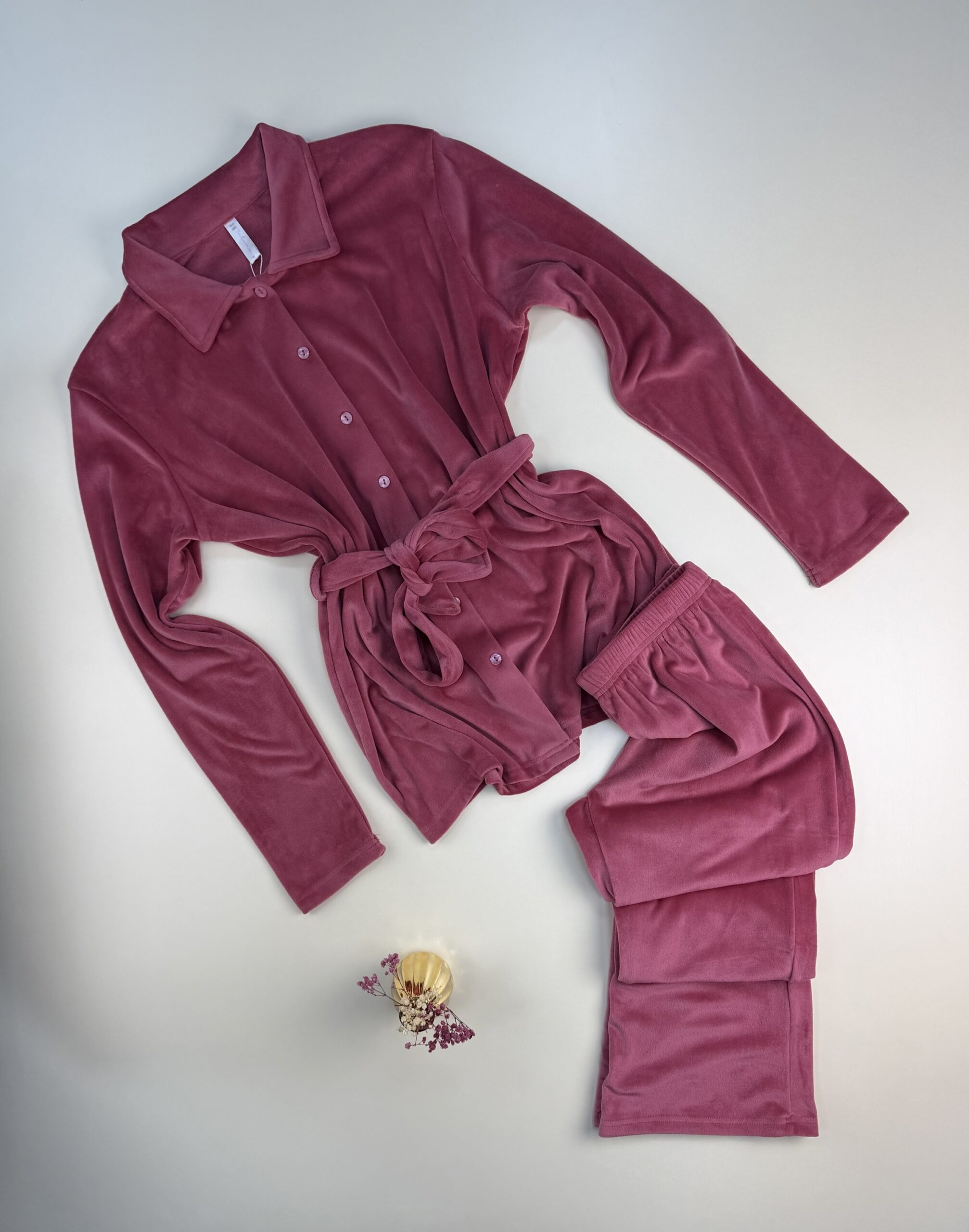 Pyjama boutonée en velours " rose foncé "