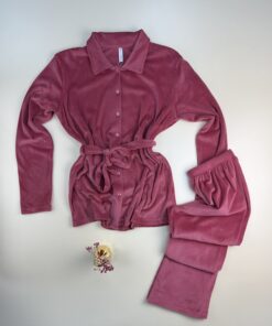 Alternative view of Pyjama boutonée en velours " rose foncé "