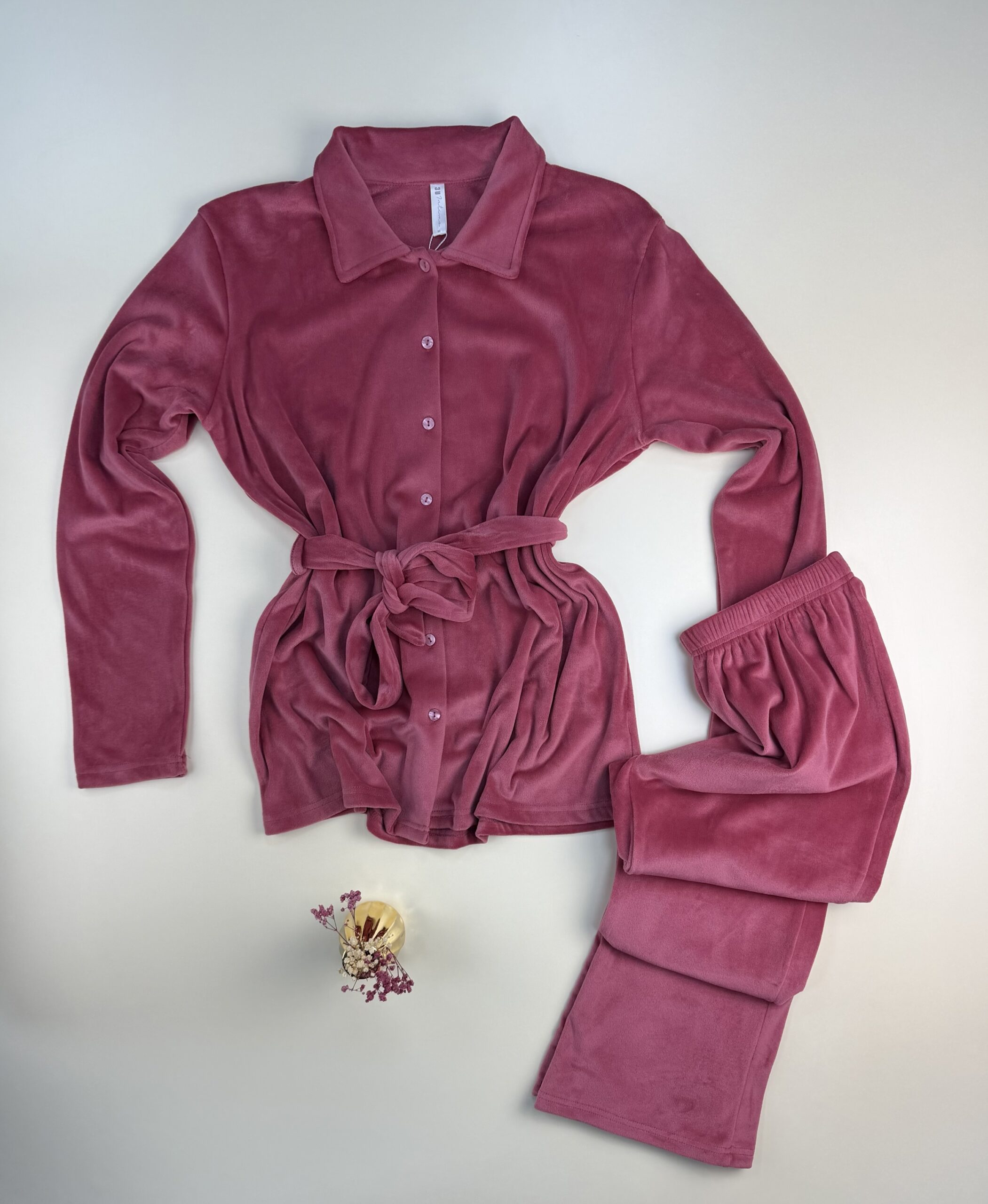 Pyjama boutonée en velours " rose foncé " – Image 2