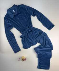 Pyjama boutonée en velours " Bleu "