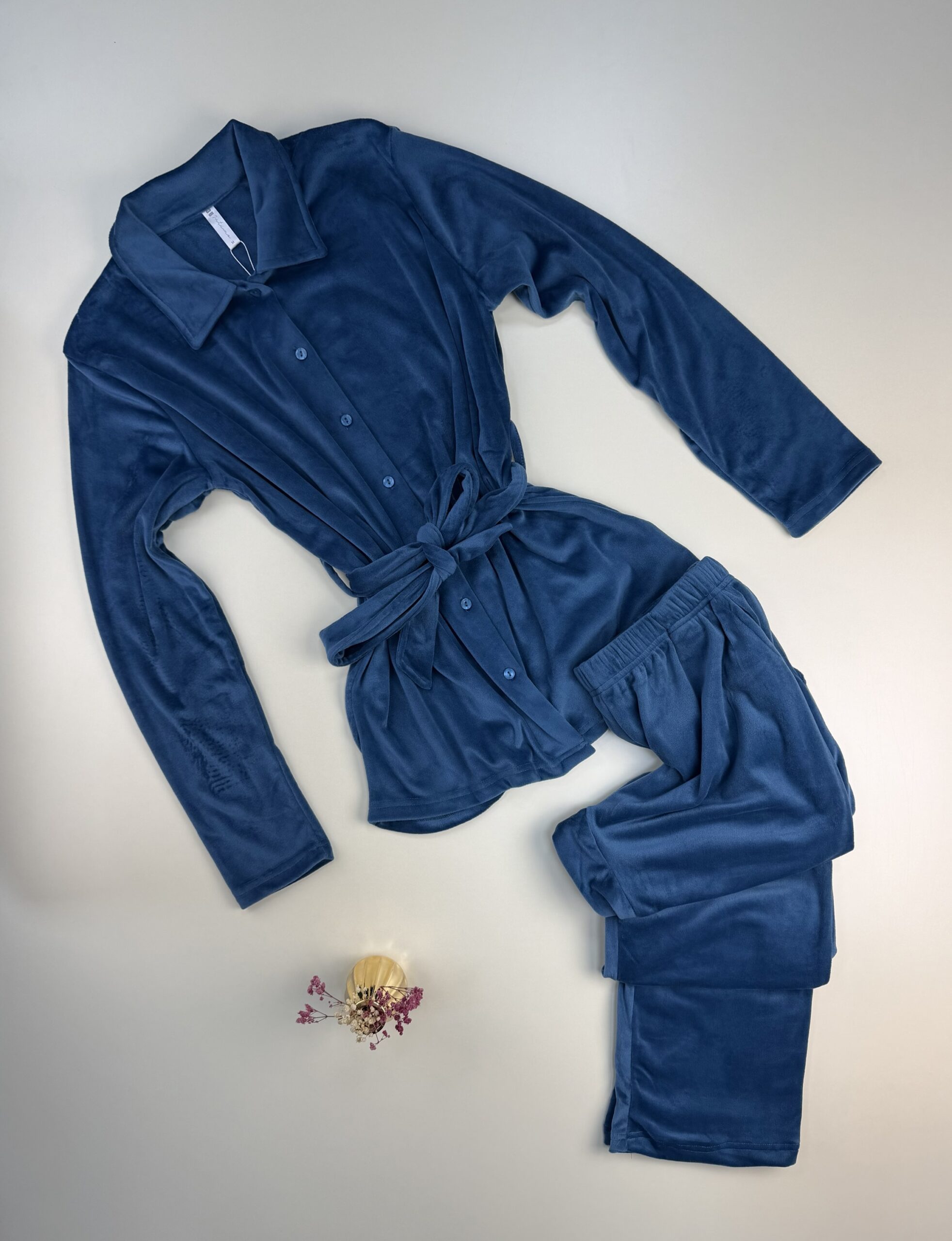 Pyjama boutonée en velours " Bleu "