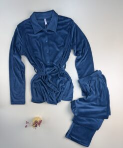 Alternative view of Pyjama boutonée en velours " Bleu "