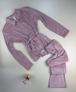 Pyjama boutonée en velours " rose clair "