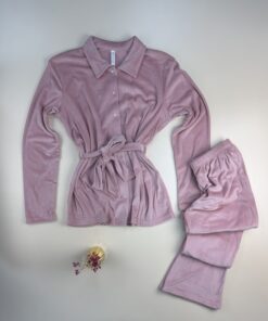Alternative view of Pyjama boutonée en velours " rose clair "