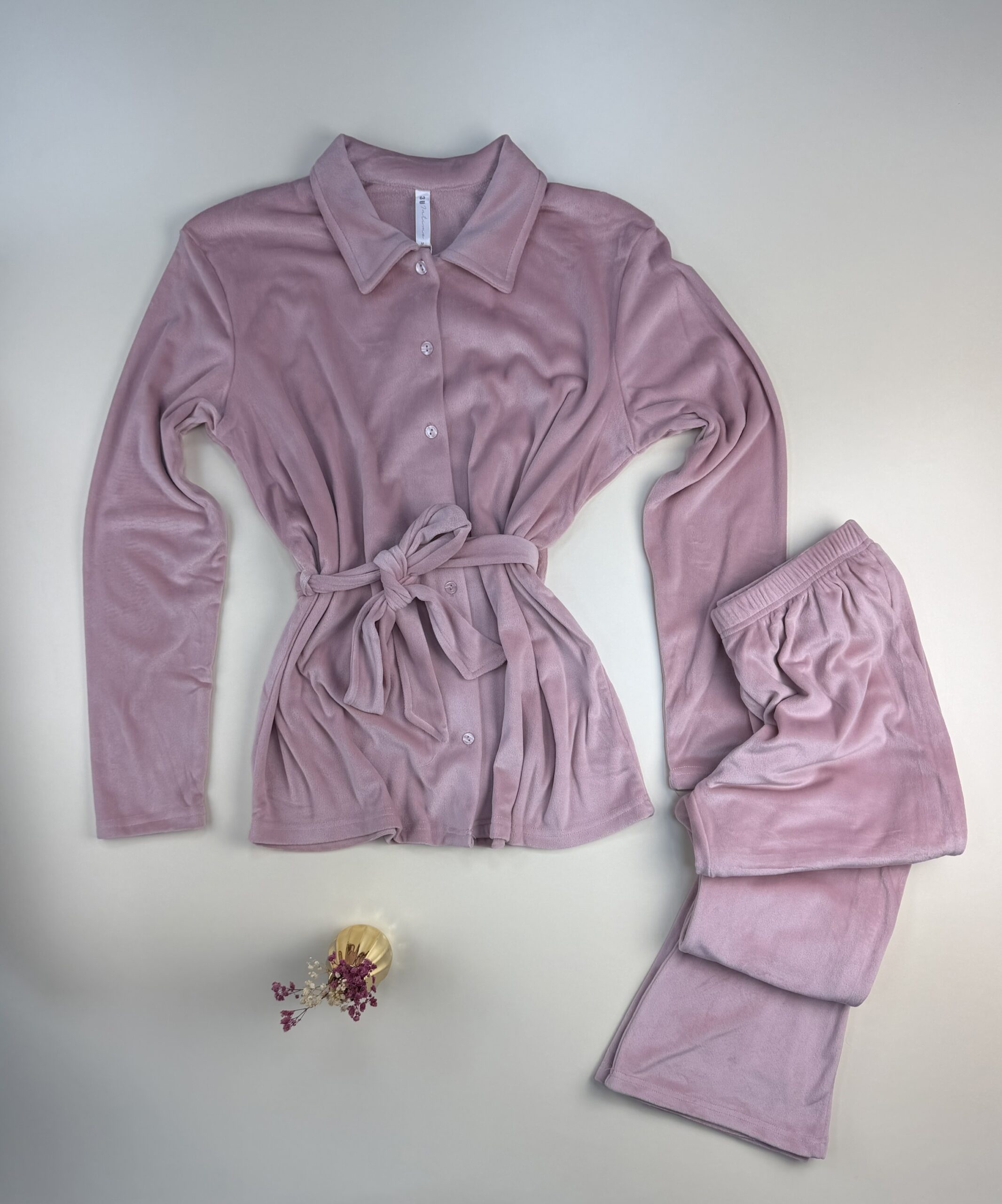 Pyjama boutonée en velours " rose clair " – Image 2