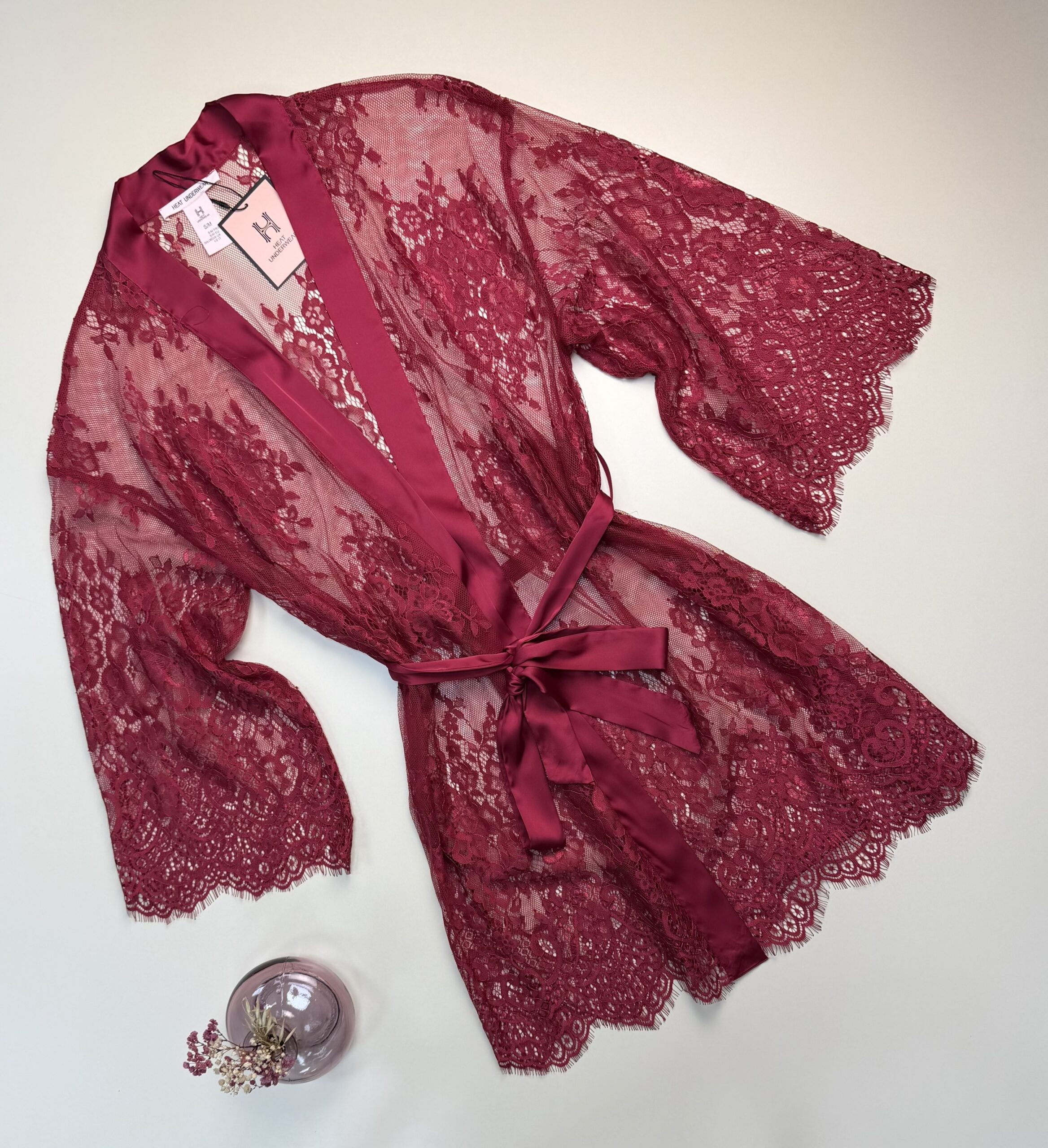 Peignoir en dentelle H " Bordeaux "
