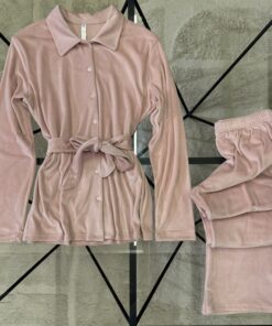 Alternative view of Pyjama boutonée en velours " rose clair "