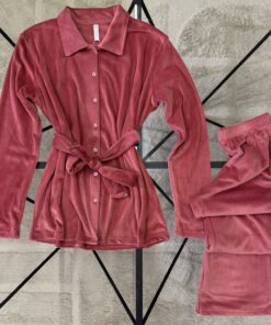 Alternative view of Pyjama boutonée en velours " rose foncé "