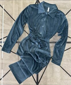 Alternative view of Pyjama boutonée en velours " Vert "