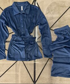 Alternative view of Pyjama boutonée en velours " Bleu "