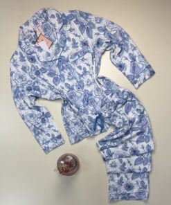 Pyjama boutonné H " Bleu à fleurs "
