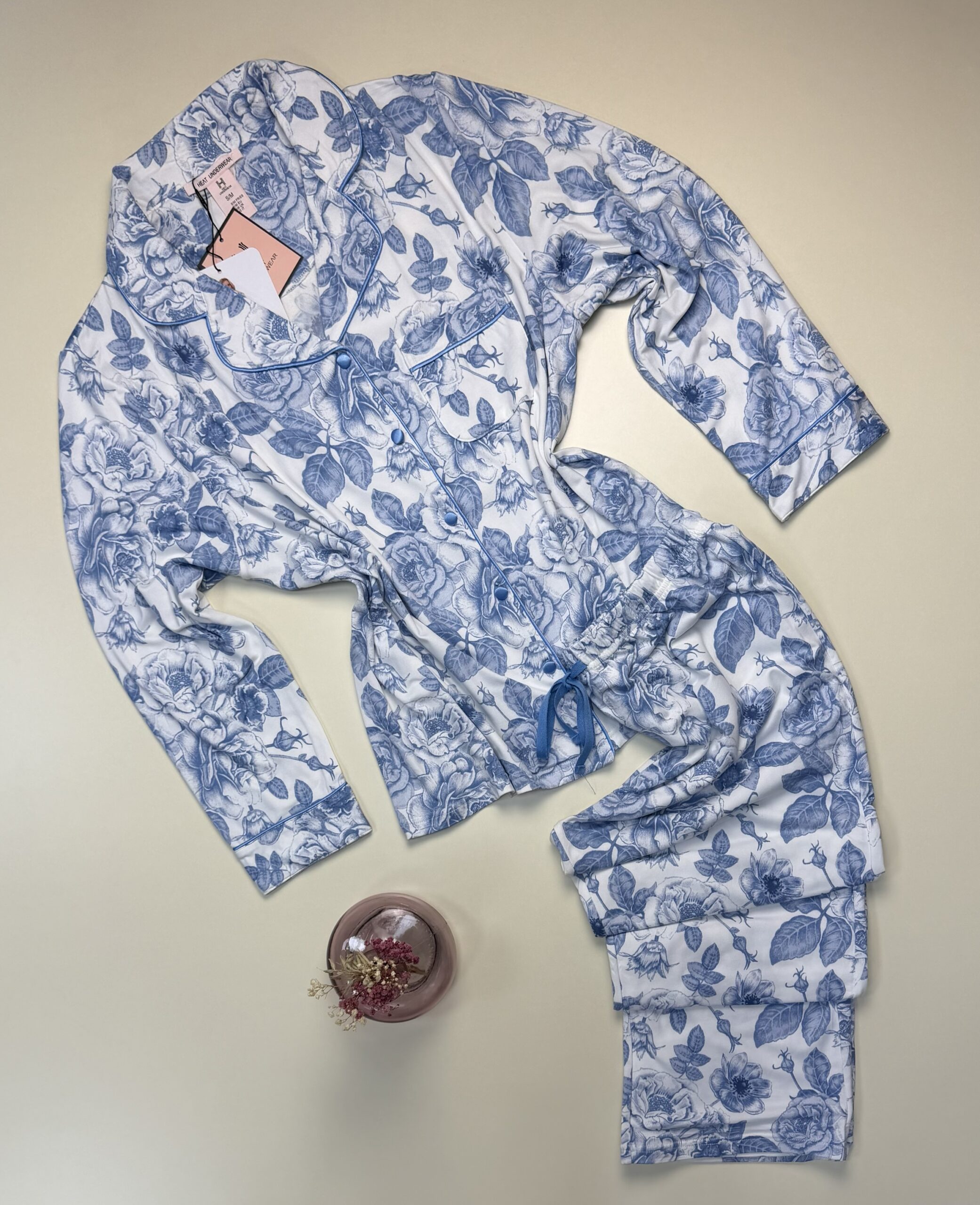 Pyjama boutonné H " Bleu à fleurs "