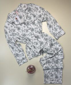 Pyjama boutonné H " gris à fleurs "