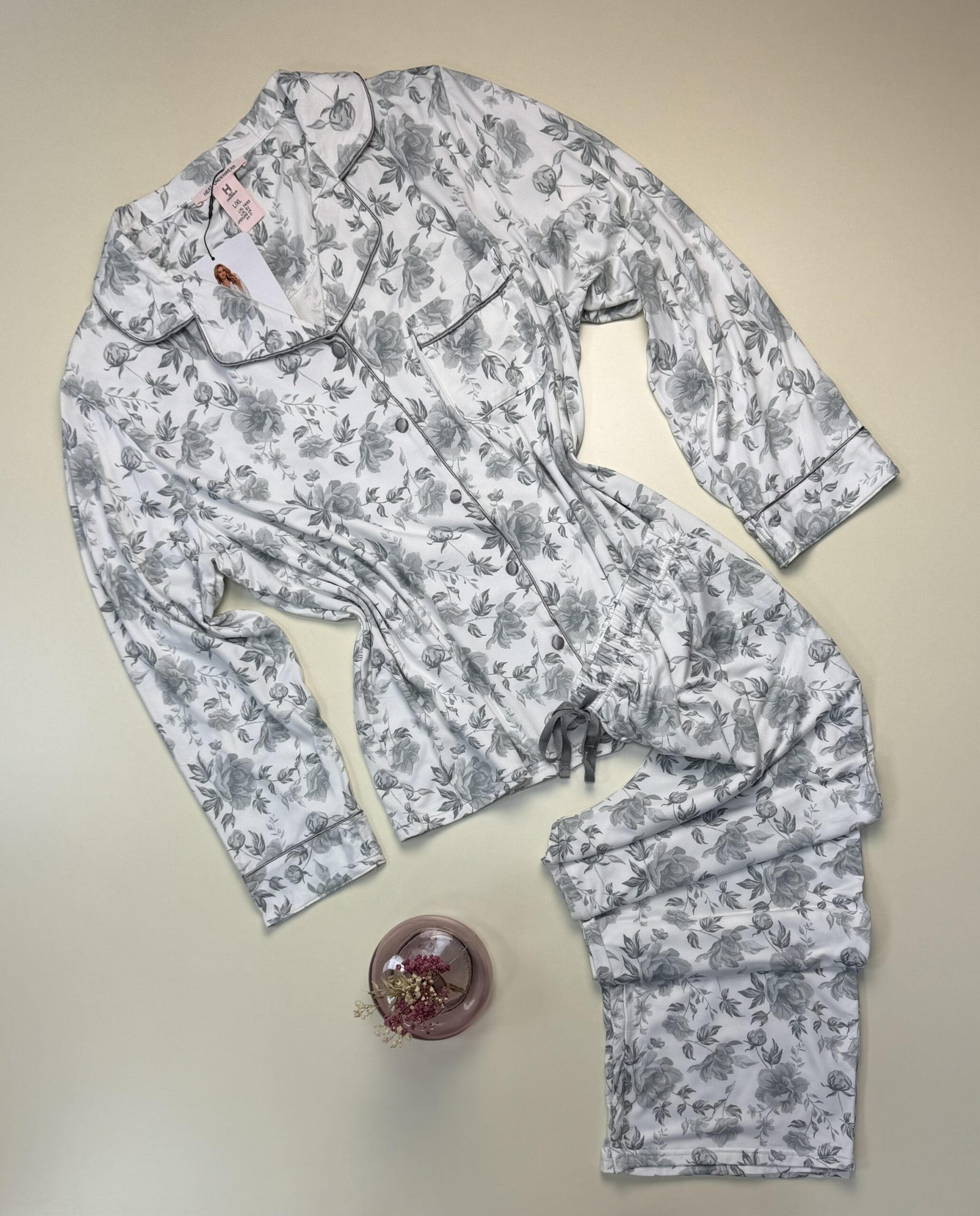 Pyjama boutonné H " gris à fleurs "
