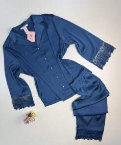 Pyjama boutonné en satin H " bleu vert "