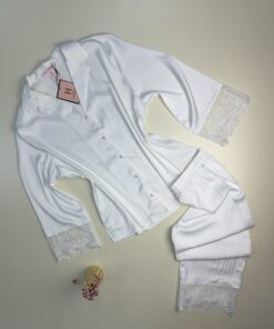 Pyjama boutonné en satin H " Blanc "