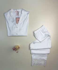 Alternative view of Pyjama boutonné en satin H " Blanc "