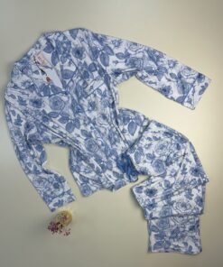 Pyjama boutonné H " Bleu à fleurs "