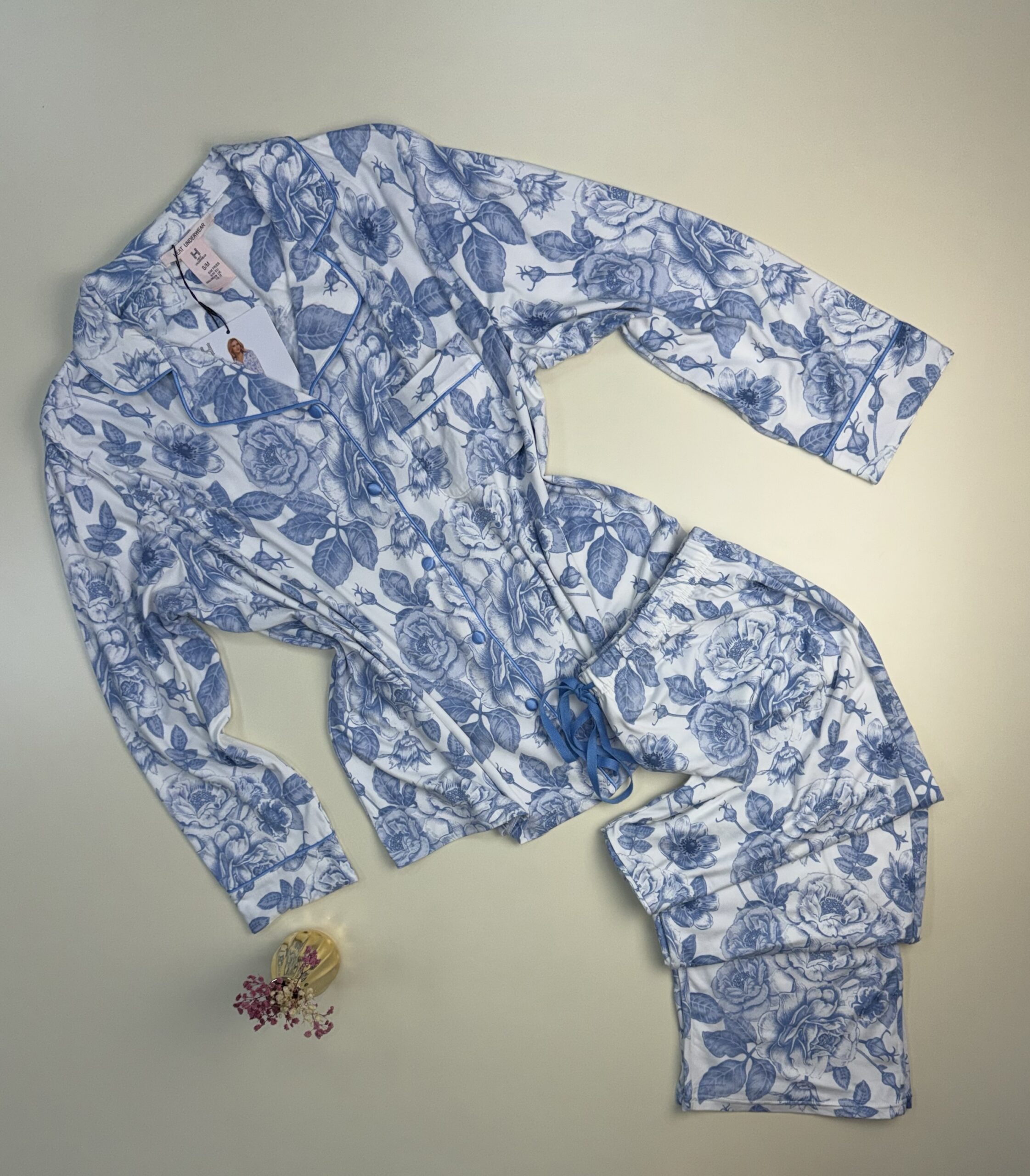 Pyjama boutonné H " Bleu à fleurs "